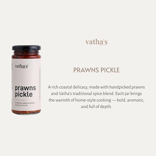 Image of Vathas Prawn Pickle | Traditional Kerala Style Chemmeen Achar | Spicy & Tangy Seafood Pickle | Homemade Taste | No Artificial Preservatives | 225 g