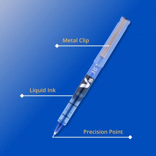 Image of Pilot V5 Liquid Ink Roller Ball Pen - Blue (Pack of 2),9000014714 Hi-Techpoint 05-2Blue + 1Black