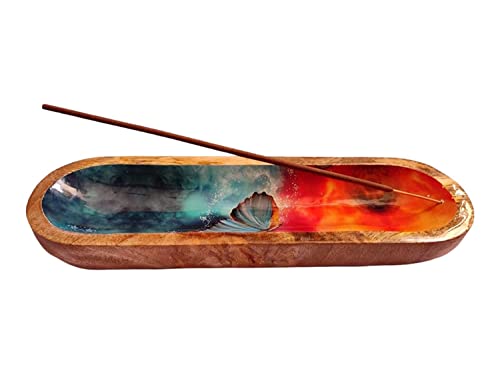 Kesha Woodkraft Incense Burner Stick Holder Ash Catcher Wooden Handmade Modern Gift Wood Home Decor Wooden Incense Tray For Sticks, Mango Wood (Red And Blue) #TOP28