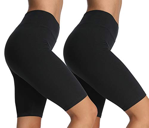 iloveSIA High Waist Yoga Shorts for Women Seamless Sports Bike Short Stretchy Cycling Short for Gym Workout Running Summer Shorts Black+Black Size L