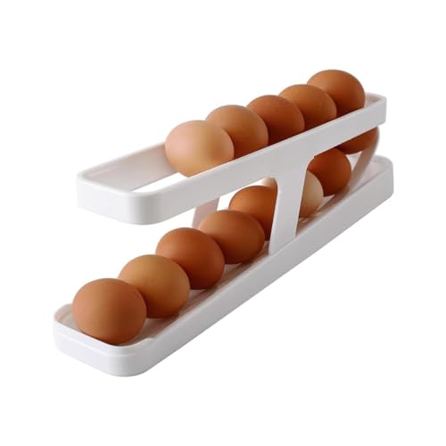Voarge 2 Niveles Contenedores de Almacenamiento Organizador Huevos para Frigorífico, Dispensador de Huevos 13-14 Huevos rodante automático para Almacenamiento en Nevera