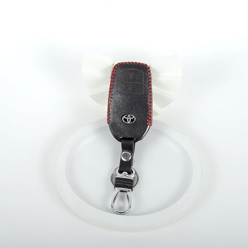 Image of Leather Smart Car Key Cover Case with Metal Hook Keychain Toyota Fortuner, Innova Crysta (Black)