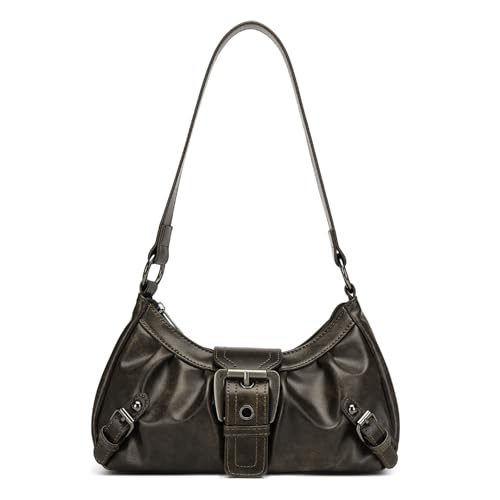Women's Y2K Purse, Vintage PU Leather Goth Purse, Buckle Shoulder Purses, Punk Hobo Handbag Clutch Bag