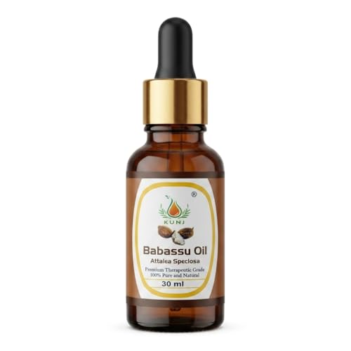 Image of KUNJ Babassu Oil (Attalea speciosa) 30ML - 100% Pure & Natural, Cold Pressed, Undiluted - Therapeutic Grade Carrier Oil for Hair Growth, Skin Nourishment, Moisturizing & Soothing
