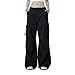 WZIKAI Womens Parachute Cargo Pants Y2K Baggy Cargo Pants Wide Leg Casual Joggers with Pockets Black S