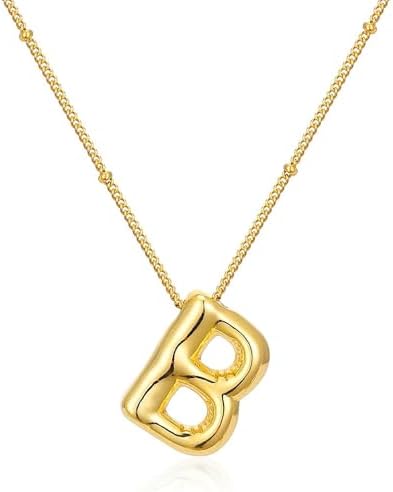 Bubble Letter Necklace Gold Initial Necklace for Women, 14k Gold Plated Balloon Letter Necklace, Dainty Trendy Chunky Custom Name Necklace Gold Jewelry