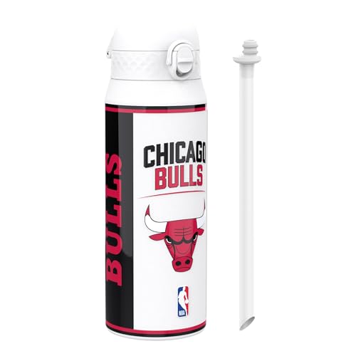 NBA Chicago Bulls Sport Vattenflaska Med Avtagbart Sugrör, 750ml/24oz, Läckagesäker Vakuumisolerad Dricksflaska, Lätt Att Öppna, Säker Låsning, Diskmaskinssäker, Flipplock, Metallflaska