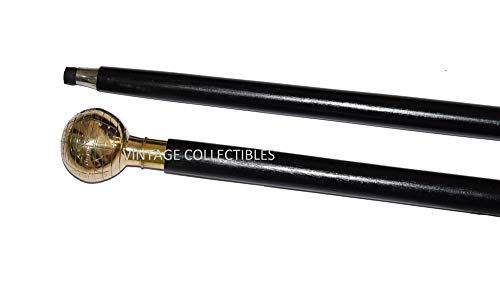 Designer Brass Globe Style Handle with Two Fold Black Wooden Walking Stick Canes Beautiful Cane