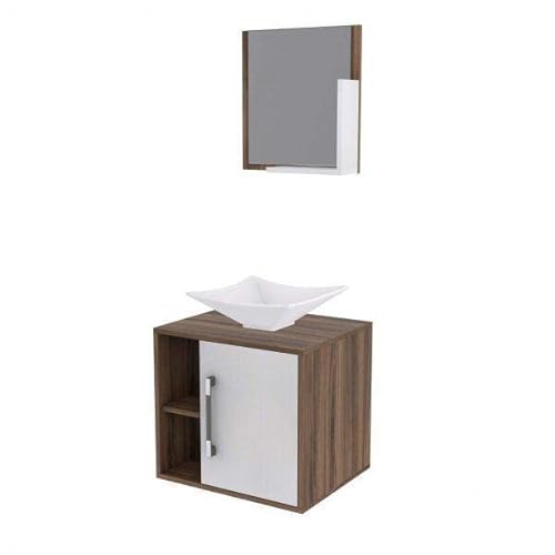 Conjunto para Banheiro Gabinete com Cuba Folha L34 e Espelheira Soft 500w Nogal C/branco Chess