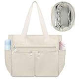 NEWIROVE Bolso Universidad Mujer, Bolsos Mujer Grande Tote Bag Universidad Multifuncional Bolso Portatil Nylon Impermeable Bolsos Grandes Para Trabajo Escuela Shopper, Beige