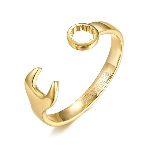Image of THE BLING KING Gold Spanner Bracelet for Men – 42g Wrench Bangle, 8-Inch – PVD Gold Plated Mens Torque Bangle