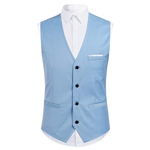 Sliktaa Herren Anzüge 3 Teilig Slim Fit Formell Anzug Set Elegant Herrenanzug Sakko Weste Hose Hochzeit Business Party Hellblau XXL