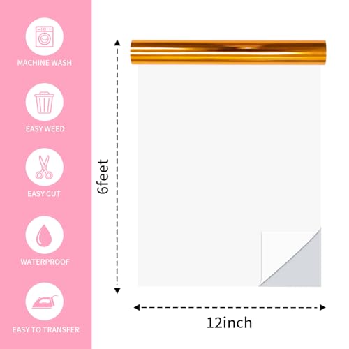 Image of Bronze Heat Transfer Vinyl Roll, 12 inch x6Ft Mirror Metallic Iron on Vinyl, Soft Metallic Foil HTV for T-Shirt, Chrome HTV Easy to Cut & Weed for Heat Vinyl Design(Cooper)
