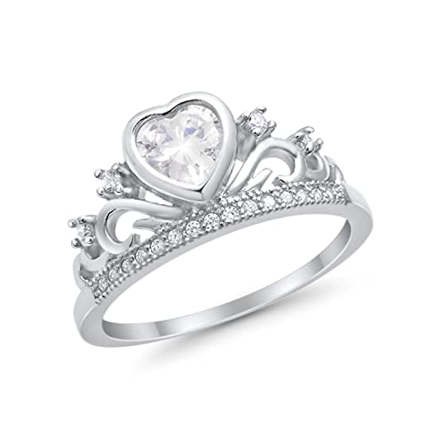 Blue Apple Co. Heart Crown Ring Half Eternity Simulated Cubic Zirconia 925 Sterling Silver Choose Color3