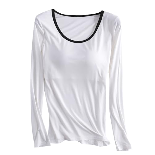 Ninedayx Tops de invierno para mujer con cómodas almohadillas para el pecho con sujetador estante, ropa relajante 2 en 1, sujetador versátil, túnica holgada de color liso,, A44 Blanco, L