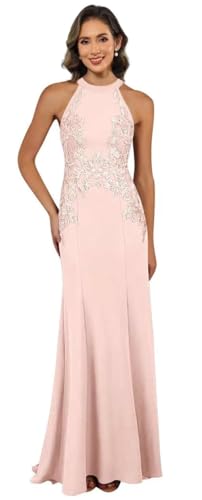 Image of KDTM Satin Lace Mother of The Bride Dresses Long Halter Sleeveless Formal Dresses for Women Wedding Guest