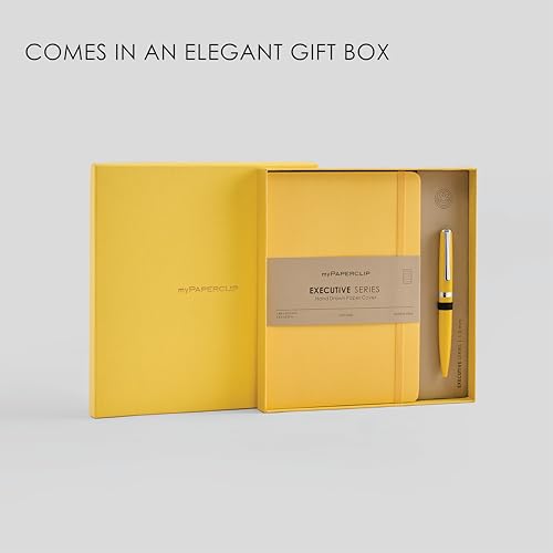 Image of myPAPERCLIP Executive Series A5 Diary & Pen Gift Set | Includes Classic Ball Pen & Softcover Notebook | 192 Pages, 80 GSM | Ideal Corporate, Office & Personal Gift | Yellow