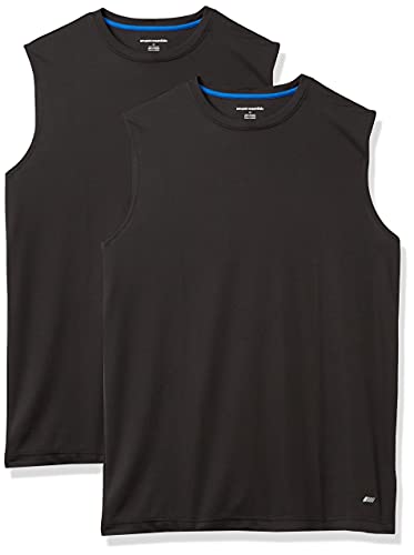 Amazon Essentials Active Performance Tech - Camiseta sin Mangas para Hombre, Paquete de 2, Color Negro, Talla L