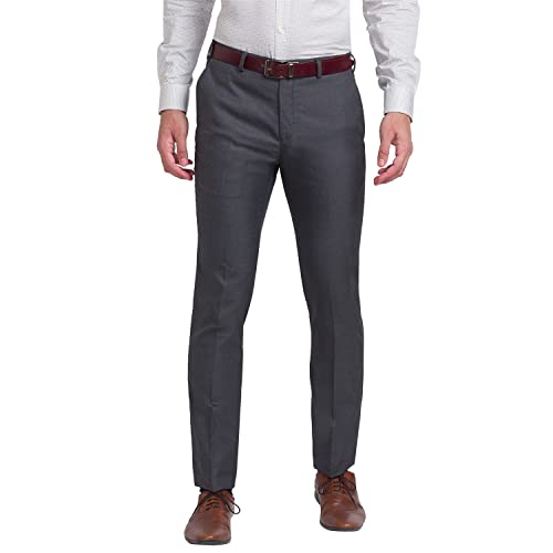 Image of Raymond Men's Slim Men's's PLEATLESS FIT Dark Grey Formal Trouser