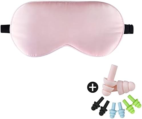 LaCourse 100% Natural Mulberry Silk Eye Mask for Sleeping with 4Pair EarPlugs & Travel Pouch, Both Sides 19 Momme Organic Silk, Adjustable Silk Sleep Eye Mask for Women, Green-Floral