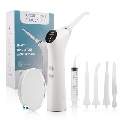 Tonsillenstein Entferner Elektrisch, Mandelsteine Entfernen Sauger mit 3 Silikonaufsätze & LED, Mundspritze, Zungenspatel, Tonsil Stone Remover, 800mAh, Zahnpflege Set Dental für Mundgeruch Bekämpfen