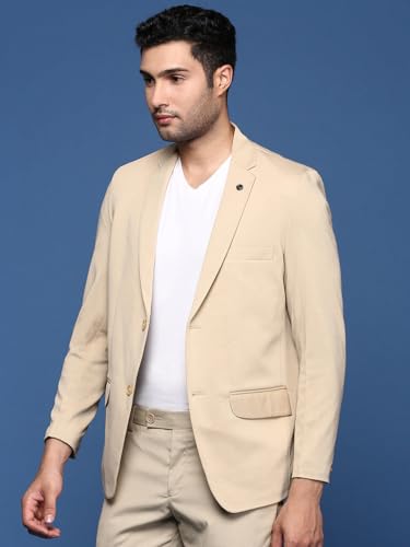 Image of SHOWOFFFF Men Solid Single Breasted Formal Blazer | Notched Lapel Full Sleeves Cotton Blazer for Mens | Slim Fit Regular Length Blazer for Men's