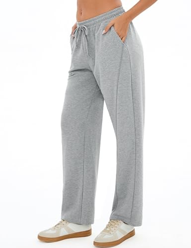 Terecey Pantalón Chándal Mujer Largos Algodón con Cordón Ajustable y Bolsillos Pantalón Jogger Cintura Alta para Deporte Running Yoga y Casa Gris XXL