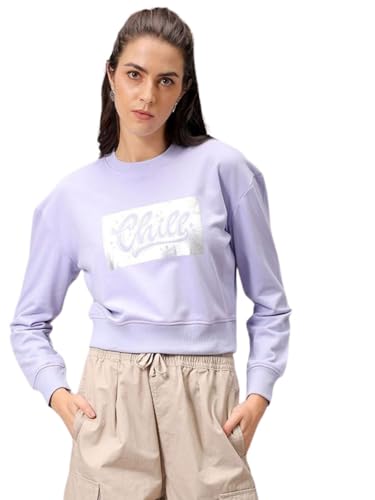 Image of Freehand by The Indian Garage Co Women Relaxed Fit Holographic Cropped Sweatshirt