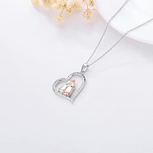 LONAGO Animal with Girl Necklace 925 Sterling Silver Wolf Elephant Dog Cat Fox Pendant Necklace Jewelry for Women