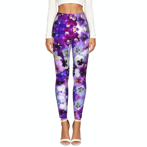 Leggings de compresión para mujer con estampado de flores moradas suave 2