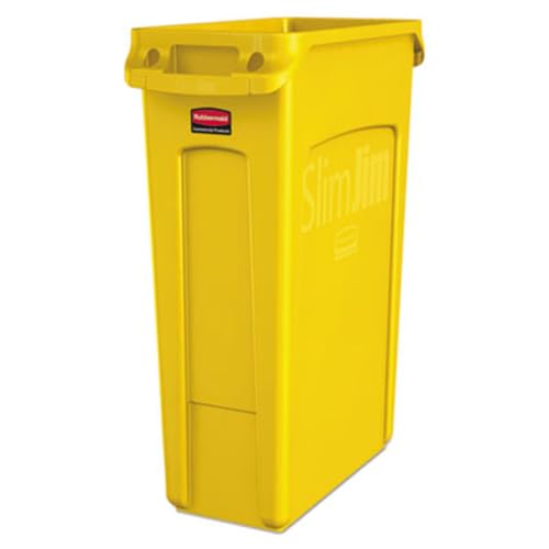 Rubbermaid Commercial Products Slim Jim Plastic Rectangular Trash/Garbage Can/Bin with Venting Channels 23 GAL Yellow for Kitchens/Classrooms/Offices/Back of House