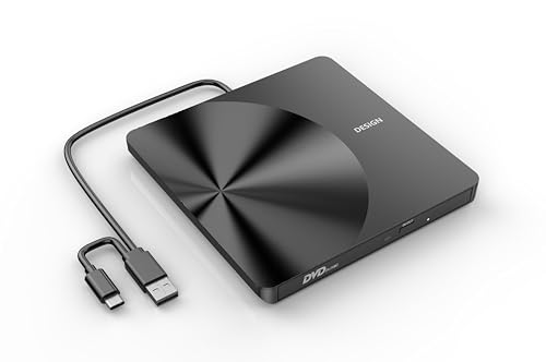 Portable External CD/DVD Driver for Laptop, USB 3.0 USB C CD Burner CD/DVD +/-RW Optical Drive, Slim Portable DVD CD ROM Rewriter for Laptop Desktop PC Windows 11/10/8/7 MacBook Mac Linux OS