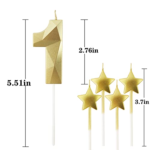 Golden Number 1 Birthday Candles And Star Birthday Candles 2.76 Inch Birthday Cake Candles 3D Diamond Shaped Candles Are Suitable For Birthday Parties And Anniversary Cake Decorations Candles(Gold 1) #TOP1