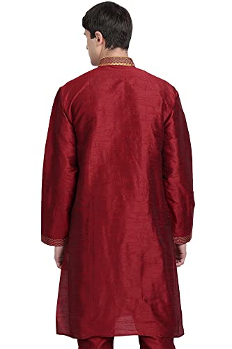 Image of Amazon Brand - Anarva Men Art Silk A-Line Kurta Embroidered Long Kurta