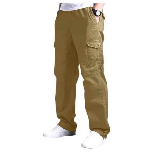 YAOBAOLE Pantalons Cargo Homme Taille Elastique Pantalons Cargo Pantalon Kaki Pantalon Treillis Militaire Kaki L