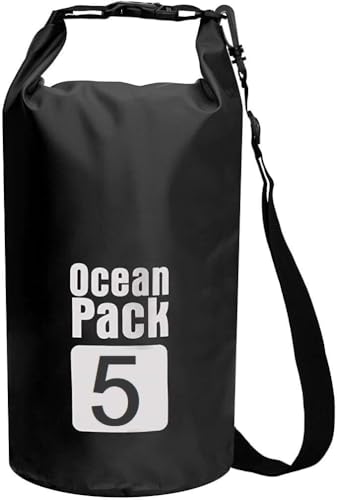 Image of AMIRATE PVC Waterproof Dry Bag Sack - Floating Ocean Bag Pack for Camping, Hiking, Boating & Travel, Durable Water-Resistant Storage, Black Color (10 Liter)