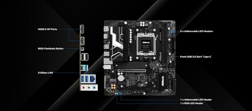 B850M-X AMD AM5 Socket Motherboard, Micro-ATX, 2x DDR5 Slots, 2x M.2 Sockets, 1x USB-C Port, 2.5GbE LAN, 1x DisplayPort / 1x HDMI Port - Scheda madre - Immagine 2