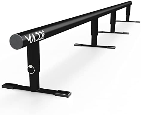 Madd Gear 99" Long Flat Bar Skate Rail – Heavy Duty Durable Round Skateboard Pro Scooter or Inline Skate - Adjustable Height - Smooth Easy Sliding Assembly & Great for Beginners to Advanced Skatepark