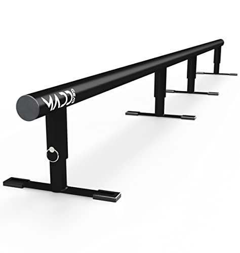 Madd Gear 99" Long Flat Bar Skate Rail – Heavy Duty Durable Round Skateboard Pro Scooter Or Inline Skate - Adjustable Height - Smooth Easy Sliding Assembly & Great For Beginners To Advanced Skatepark #TOP30