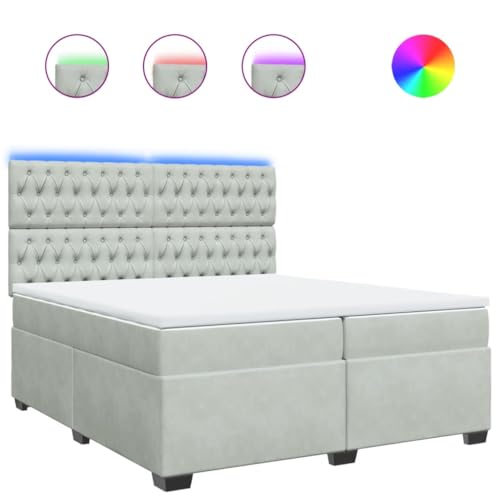 Doppelbetten Seniorenbett,Boxspringbett mit Matratze Hellgrau 200x200 cm Samt,Betten für Schlafzimmer Gästezimmer – Bild 4