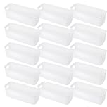 XEERUN 15 PCS Narrow Storage Box, Plastic Storage Baskets with Handle, White Rectangle Bathroom Storage Box, Kitchen Cupboard Organiser Storage Boxes for Home, Drawers, Office, 26 x 9.5 x 8.5cm