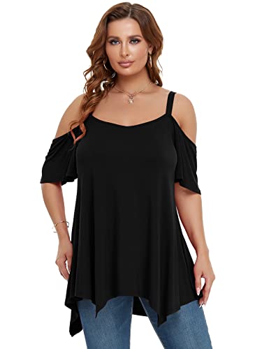 LARACE Cold Shoulder Tops for Womens Summer Clothes Spaghetti Strape Tunic Oversized Shirts Asymmetrical Plus Size Blouse