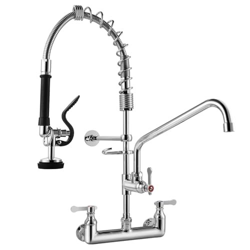 OIERZIN Commercial Kitchen Faucet with Pre-Rinse Sprayer 8 Inch Center Wall Mount Kitchen Sink