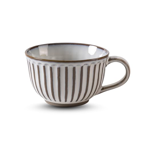 12 Oz Ceramic Coffee Mug, Vintage Style Coffee Cup 350Ml Rustic Ribbed Coffee Cup With Handle, Stoneware Mug For Tea, Coffee, Soup, Microwave & Dishwasher Safe, Large Latte Mug For Home Office, 1 Pack