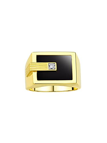 Rylos Mens Rings 14K Yellow Gold Designer Ring With Centered Diamond and Black Onyx Rings For Men Men's Rings Gold Rings Sizes 8,9,10,11,12,13 Mens Jewelry