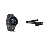 Garmin Forerunner 245 – GPS-Laufuhr mit individuellen Trainingsplänen, 1,2“ (3 cm) Farbdisplay & Premium-Herzfrequenz-Brustgurt Dual Basic, Herzfrequenzdaten in Echtzeit via Bluetooth Low Energy