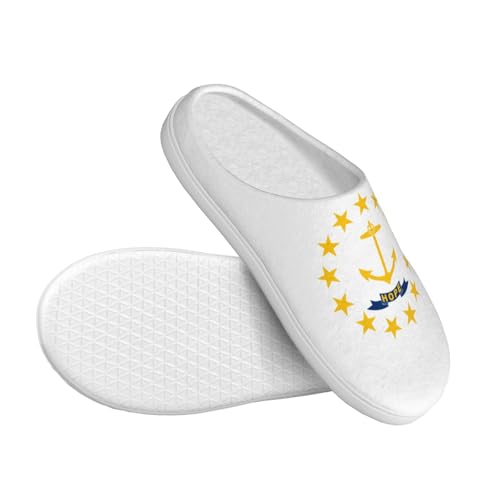 Cozy Rhode Island State Flag print Slippers Indoor and Outdoor Fuzzy House Shoes Anti-Skid Sole Gifts for Women Indoor Scuff3