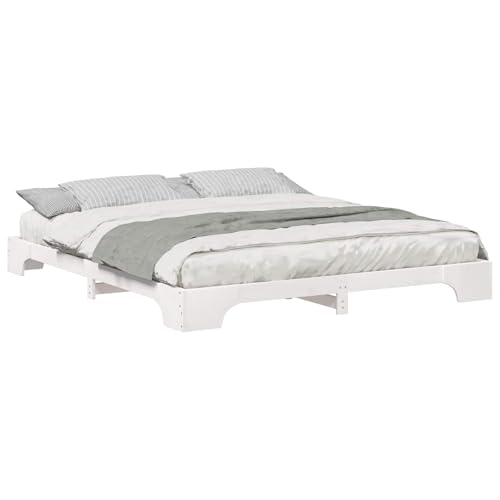vidaXL Bettrahmen Weiß 200 x 220 cm Massives Kiefernholz, Moderner rechteckiger Bettgestell, haltbares Kiefernholz, trendiges Latten-Design, praktische Möbel für Dein Schlafzimmer