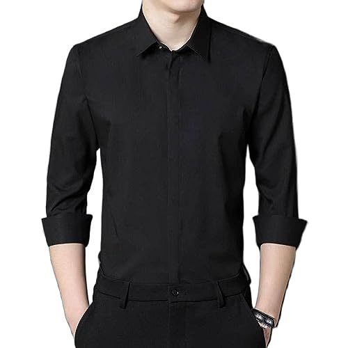 Chemises d'affaires pour hommes en textile stretch haut de gamme à boutons invisibles classiques