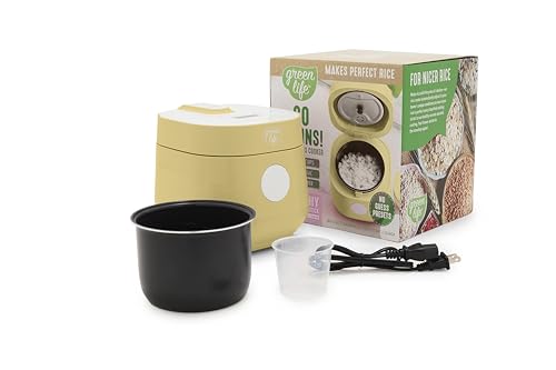 GreenLife Digital Rice Cooker, 2-Cups Uncooked/4-Cups Cooked, Removable Nonstick Ceramic PFAS-Free Pot, One-Touch Presets, Oats, Quinoa, Brown Rice, Auto Keep Warm, Fuzzy Logic Tech, 1.5QT, Butter Yellow